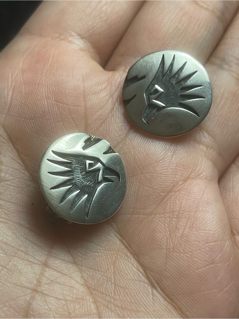 Native American Sterling Silver Clip Earrings Hallmarked Bird Eagle Hawk EUC